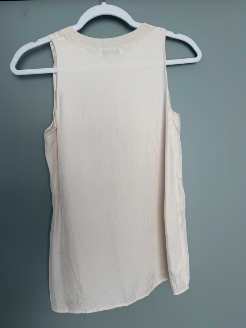 Vince Rib Trim High Neck Side Slit Beige Cream Sleeveless Shell Tank Top - Picture 7 of 13